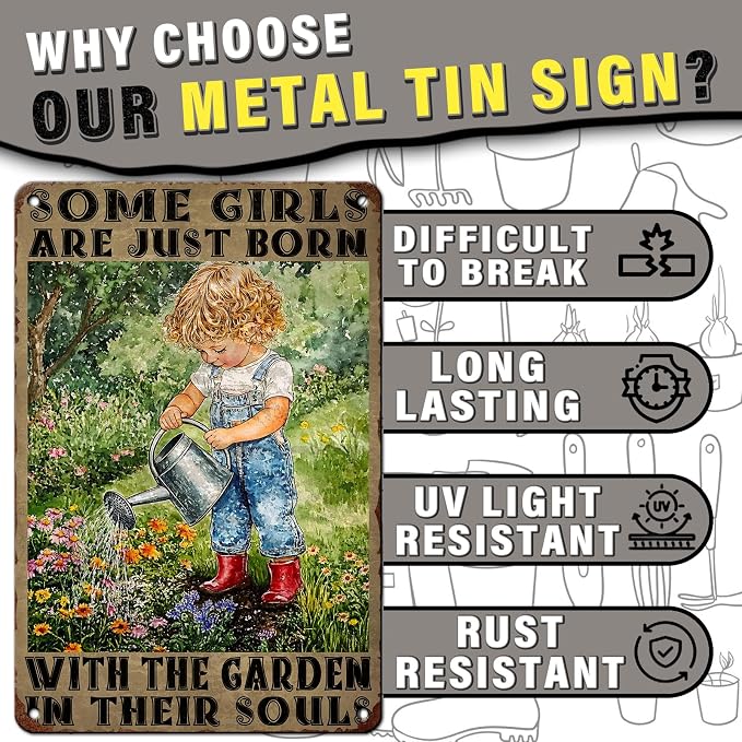 PEACHGARDEN Garden Signs for Outside Some Girls Are Just Born with The Garden in Their Souls Aluminum Metal Sign, Vintage Outdoor Yard Patio Shed Decor, 8x12 Inch