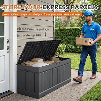78 Gallon Deck Box Outdoor Indoor Waterproof Storage Box for Patio Furniture, Pool Accessories, Garden Tools, and Cushion Storage, Gray
