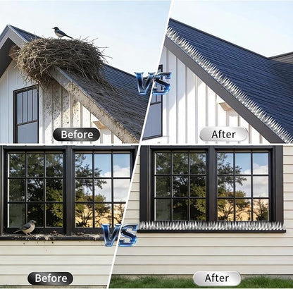 Bird Spikes, 12M Stainless Steel Bird Deterrent Spikes for Outside, Pigeon and Small Bird Control, Easy to Install Fence Roof Window Spikes, 40 Strips 40 Feet Coverage
