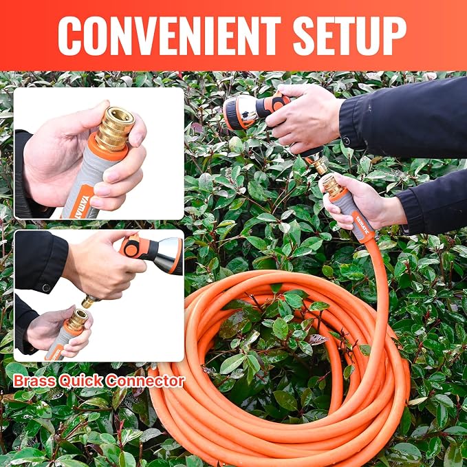 YAMATIC 100 ft Garden Hose 5/8 in, Ergonomic Swivel Fittings, Burst 600 PSI | Heavy Duty Water Hose with 2 Set Brass Quick Connects, Flexible and Lightweight Hose for All Weather Lawn Yard Gardening