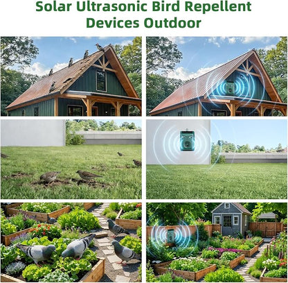 2026 New Solar Ultrasonic Bird Repellent Devices, Woodpecker Deterrent for House Siding, Waterproof Pigeon Repeller Outdoor Animal Repellent for Outside Balcony Patio Garden (2 Pack)