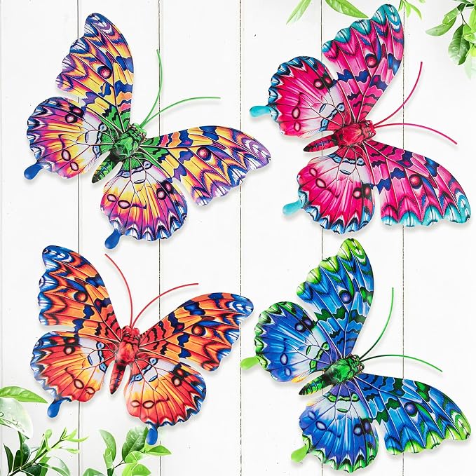 SUNREEK Metal Butterfly Wall Decor, 6 Inches Outdoor Wall Art for Fence Garden Yard Room Patio Balcony Decorations (4, Butterfly-D)