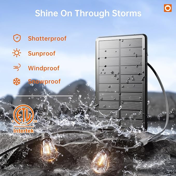 addlon 35FT Solar String Lights Outdoor, IP54 Waterproof Solar Powered with Remote & USB Port, 10+1 LED Shatterproof Bulbs, Dimmable Solar Light Outdoor for Camping Backyard Bistro Porch