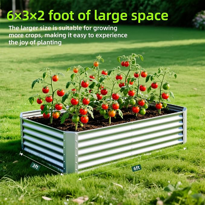 6X3X2ft (1 Pack) Galvanized Raised Garden Bed,Outdoor Courtyard Planter Box Metal Patio Kit Planting Bed for Vegetables Flowers Herb,The material is thickened and not prone to deformation or rust
