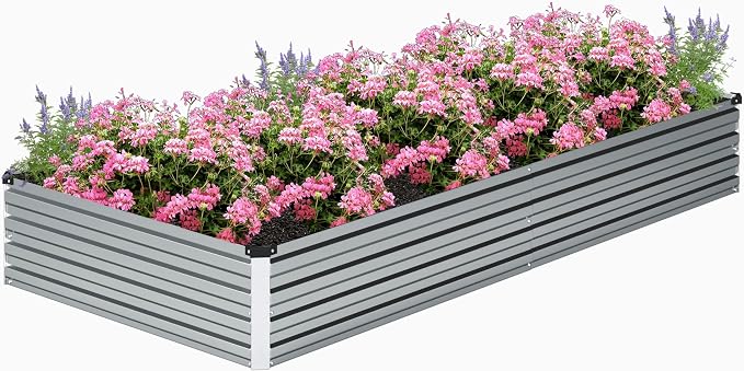 DIIYIV 2PCS 8x4x1FT Galvanized Raised Garden Bed Kit,Vegetable Boxes-Rectangle Metal Flower Box,Large Planter Raised Beds Outdoor Garden for Planting,Fruit,Herb-Silver