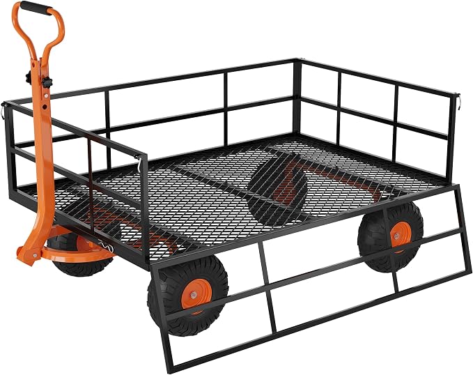 GarveeLife Heavy Duty Steel Garden Cart, 1200 LBS Capacity 3 in 1 Pullable Garden Wagon with 13 in Wheels, for Gardening Soil, Tools, and Plant Transport