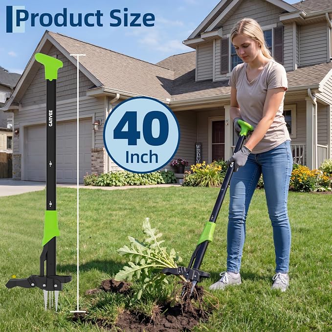 Garvee 40" Long Handle Stand Up Weed Puller - 4-Claw with Ejector Gardening Hand Weeding Tool Easy-Eject Easily Remove Weeds Without Bending, Pulling, or Kneeling.