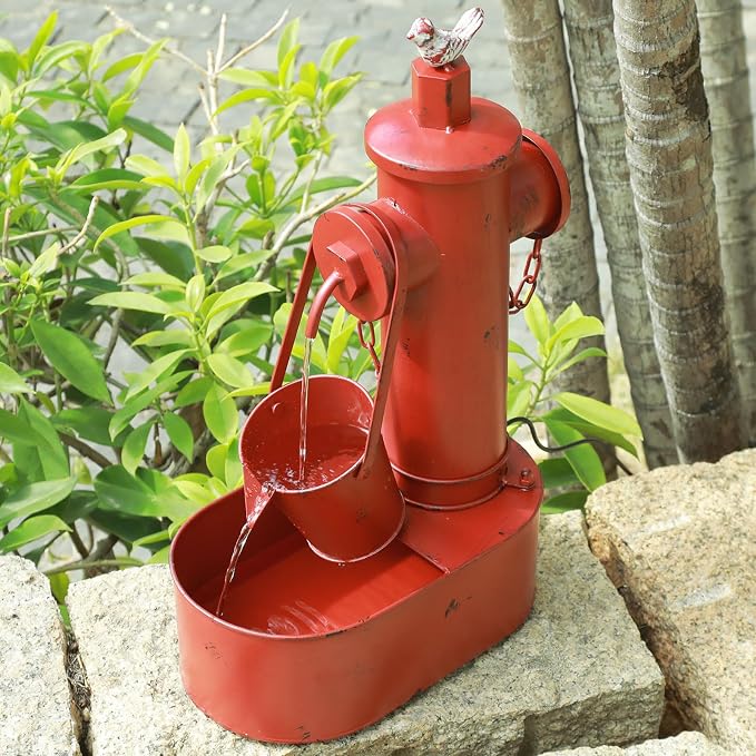 Metal Solar Powered Water Fountain with Backup Battery,Outdoor Fountains | water fountain outdoor;Solar Fountain Bird Bath for Garden, Patio & Yard Decor,Working at Night for at Least 6 Hours (red)