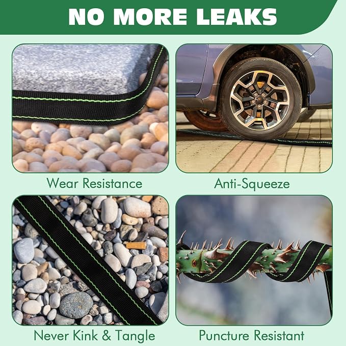 Garden Hose 50 ft Water Hose Flexible Heavy Duty Lightweight No Kink Long Outdoor Non-Expandable High Pressure Flat Hoses Pipe 50’ Strong 3/4’’ Brass Fitting for Outside Yard Lawn Car Wash