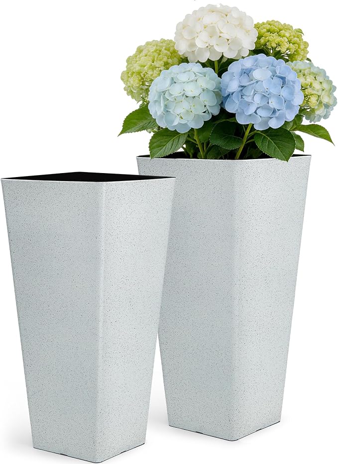 Autodaya 28" Extra-Large White Tall Planters Set of 2 Flower Pots | Tall White Planters for Outdoor Plants, Balcony, Porch, Living Room Corner, Garden, Patio, Deck, or Entryway Decor