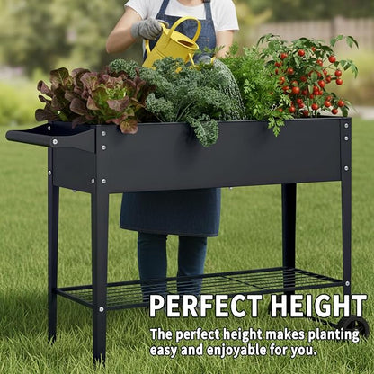 Elevate 2Pcs 32" Tall Raised Garden Bed with Wheel,Planter Box for Backyard,Outdoor Garden, Patio, Balcony, 400lb Capacity,Grey