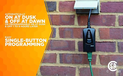 Woods 50013WD Outdoor 24-Hour Digital Photocell Timer with Light Sensor, Plug-In , Black