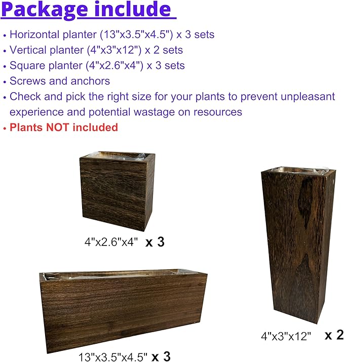 LaLaGreen Wood Planter Box for Plants (8 Pack) Wall Planters for Indoor | Wooden Hanging Plant Holder Vase for Dried Flowers, Modern Country Rustic Living Room Bedroom Office Home Garden Decor