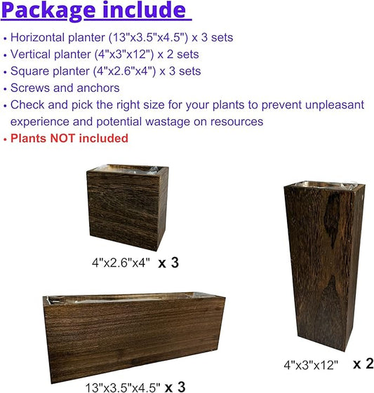 LaLaGreen Wood Planter Box for Plants (8 Pack) Wall Planters for Indoor | Wooden Hanging Plant Holder Vase for Dried Flowers, Modern Country Rustic Living Room Bedroom Office Home Garden Decor