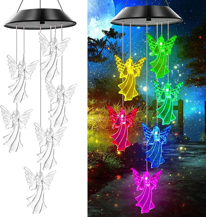 Angel Solar Wind Chimes for Outside Color Changing | Hanging Decor for Outside,Best Gifts for Mom Grandma Women Wife Aunt Sister,Solar Lights Wind Chimes , Garden Yard Decor