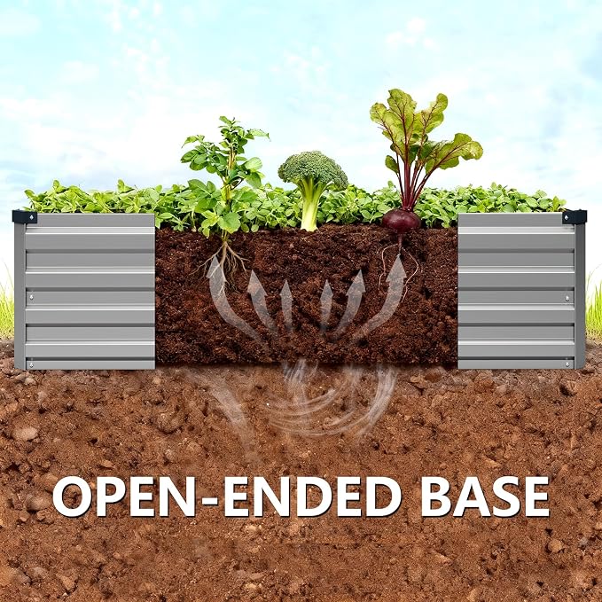 Vengarus 2PCS 12x4x1ft Galvanized Raised Garden Beds Kit,Planter Box Silver | Galvanized Steel, Rectangular Metal Planter Raised Beds, Vegetables, Herbs, Flowers, Easy Assembly, Rustproof Safe Backyard