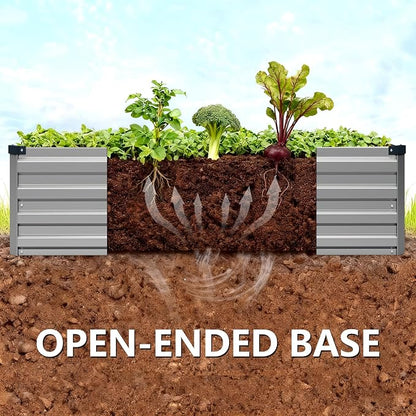 Vengarus 2PCS 12x4x1ft Galvanized Raised Garden Beds Kit,Planter Box Silver | Galvanized Steel, Rectangular Metal Planter Raised Beds, Vegetables, Herbs, Flowers, Easy Assembly, Rustproof Safe Backyard