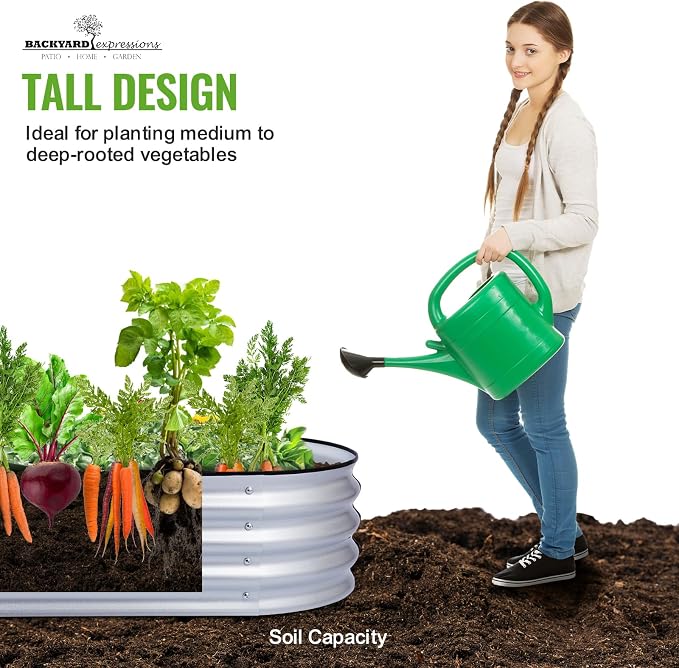 Backyard Expressions Home Galvanized Raised Garden Bed Kit 4x2x1ft, Planter Box Raised Garden Beds Outdoor, Easy Assembly Metal Raised Bed for Gardening Vegetables, Fruits, Flowers - Silver
