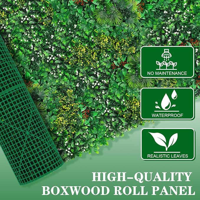 Grooy Artificial Boxwood Roll Panels, Grass Wall Panels Privacy Hedge Fence Screen for Outdoor Indoor Wedding Décor, 60"x120"(50 SQFT)