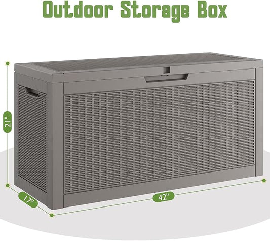 Outdoor Storage Box, 72 Gallon Resin Deck Boxes Outdoor Waterproof For Patio Furniture, Garden Tools, Pool Supplies, Lockable And UV Resistant (Rattan Gray)