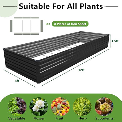 DIIYIV 12x4x1.5FT Galvanized Raised Garden Bed,Vegetable Boxes-Rectangle Metal Flower Box,Large Planter Raised Beds Outdoor Garden for Planting,Fruit,Herb-Black