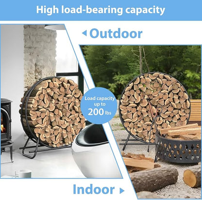 40 Inch Metal Pipe Firewood Rack Circle - Black Steel Log Holder for Indoor and Outdoor Use,Firewood Storage Organizer for Fireplace, Patio, or Backyard (3.3 FT Diameter Rack)