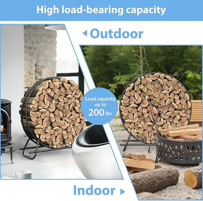 48 Inch Metal Pipe Firewood Rack Circle - Black Steel Log Holder for Indoor and Outdoor Use,Firewood Storage Organizer for Fireplace, Patio, or Backyard (4 FT Diameter Rack)