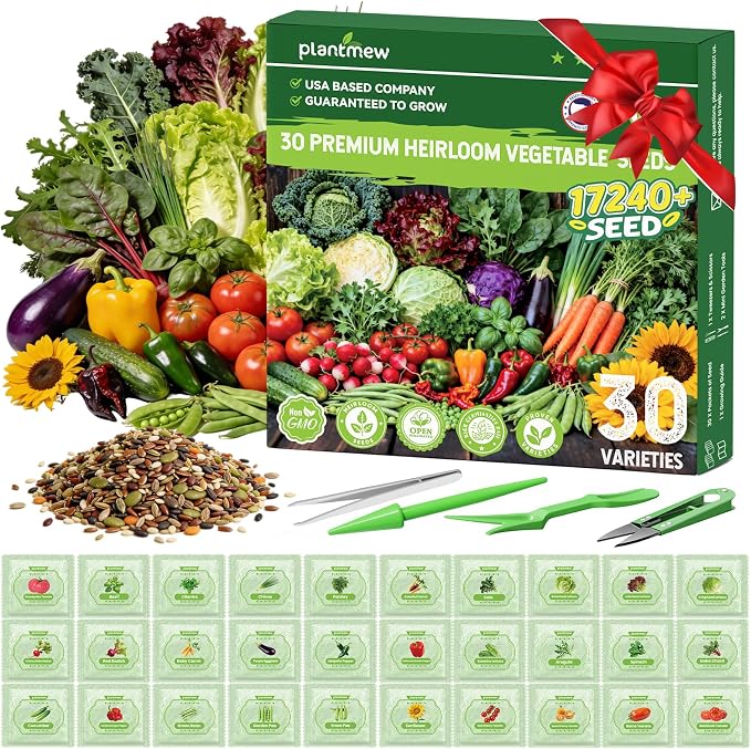 30 Vegetable Seeds Variety Pack - 17,200+ Heirloom Vegetable Seeds for Planting, Non-GMO Seed Packets with Tomato, Lettuce, Pepper, Cucumber for Indoor, Outdoor, Greenhouse & Hydroponic Gardening