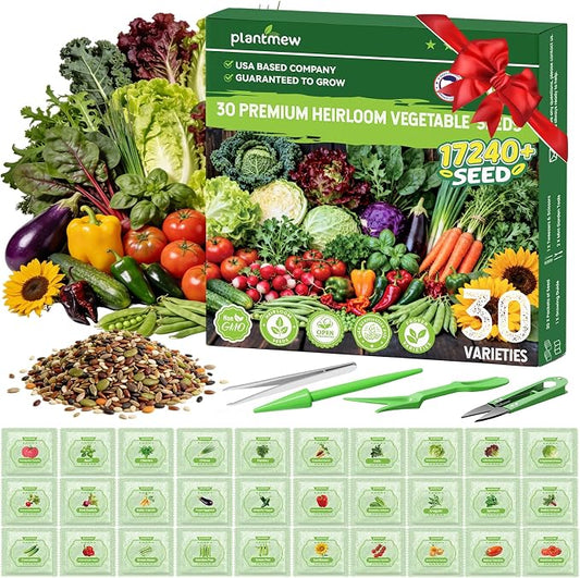 30 Vegetable Seeds Variety Pack - 17,200+ Heirloom Vegetable Seeds for Planting, Non-GMO Seed Packets with Tomato, Lettuce, Pepper, Cucumber for Indoor, Outdoor, Greenhouse & Hydroponic Gardening