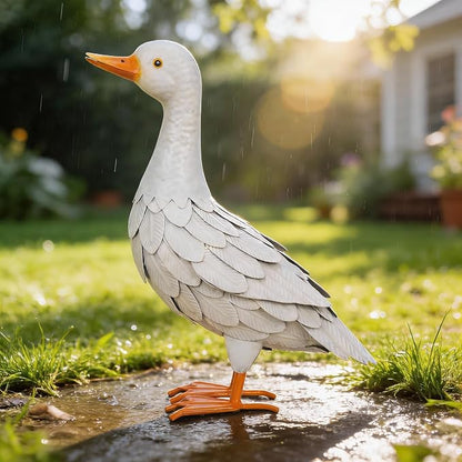 Shorayn Garden Statue Metal Duck Life-Size Mallard Indoor Outdoor Decor White Handmade