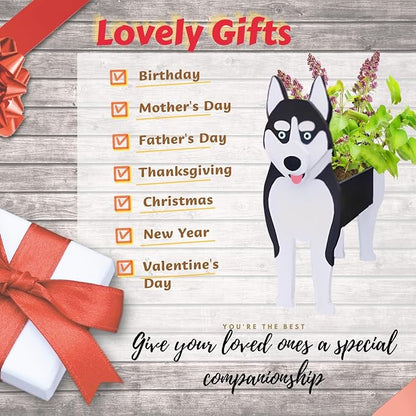 Siberian Husky Dog Planter Plant Pots,Cute Dog Flower Planter,Gifts for Pet Lovers,Unique Animal Plant Pots,Office,Indoor Outdoor Garden Decor(9.45 * 5.67 * 13.39in)