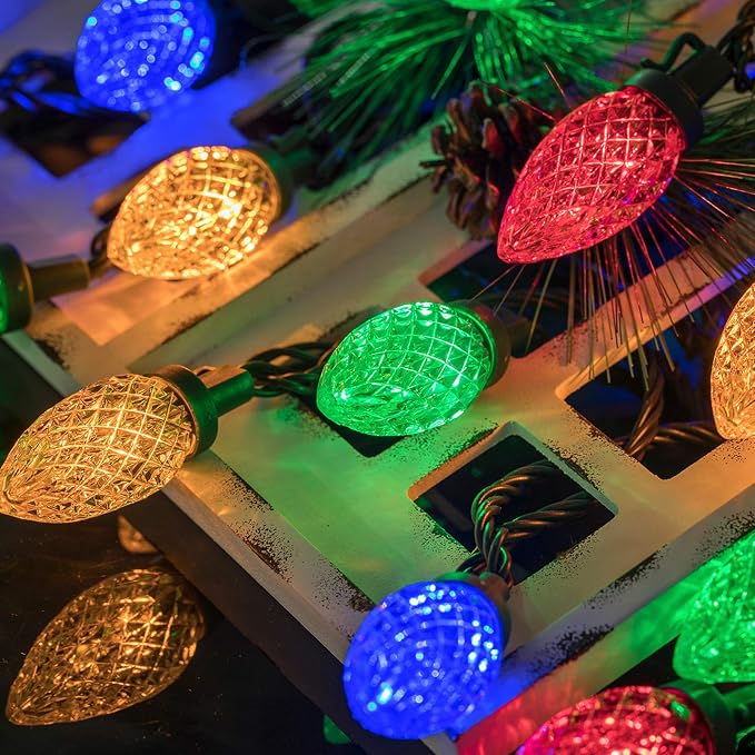 AWQ 100LED 81 FT C9 Christmas String Lights Plug in Fairy Twinkle String Lights 8 Modes Timer Function Waterproof Extendable for Indoor Outdoor Wedding Party Christmas Decoration (100, Multicolor)