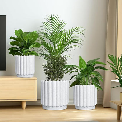 Ceramicfor Ceramic Planter, 7.6 Inch, White | Indoor Plants, Outdoor Use, Drainage Hole, Fluted Modern Design, Round Flower Pot