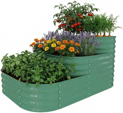 IDEALHOUSE 3-Tier Galvanized Raised Garden Bed 60.6x42.1x30.7 Inch, Exclusive Layered Planting Design for Shallow & Deep Root Plants, Eliminates Root Competition, Maximize Vertical Space, Green