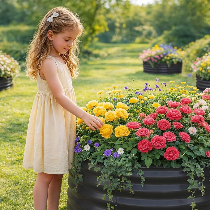 Land Guard Galvanized Raised Garden Bed, Planter Raised Garden Beds Outdoor, Round Clearance Raised Garden Beds for Gardening Vegetables 4x4x1ft (Gray)……