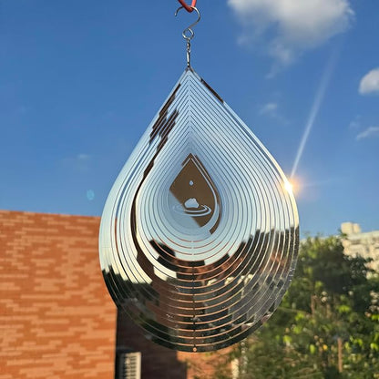 Hanging Wind Spinners,3D Water Droplets Shape Highly Reflective Stainless Steel Outdoor Garden Decor, Decorations to Scare Away Yard Birds 11.4inch 2Pcs
