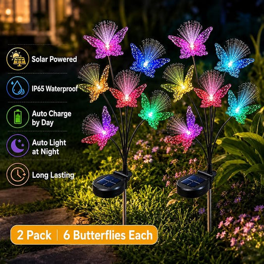 JJGoo 2 Pack Solar Garden Lights, Solar Butterfly Swaying Light for Outside, New Upgraded Outdoor Waterproof Light for Garden Patio Yard Front Porch Decor