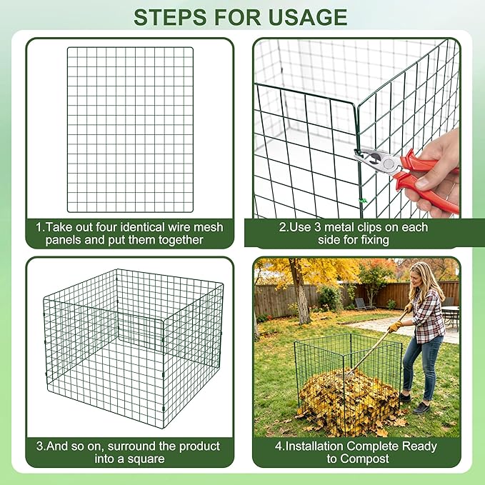 Large Compost Bin Outdoor, Square Mesh Garden Wire Compost Bin for Stacking Leaves and Yard Waste Green 36X36X28 Inches