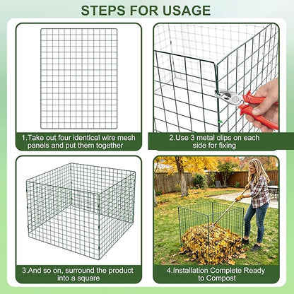 Large Compost Bin Outdoor, Square Mesh Garden Wire Compost Bin for Stacking Leaves and Yard Waste Green 36X36X28 Inches