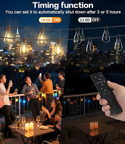 Tenmiro 50FT LED Outdoor String Lights with Remote,16+ 1 Shatterproof Bulbs Waterproof and Dimmable Patio Lights for Porch, Garden, Backyard, Deck, Balcony, Hanging Lighting Decor