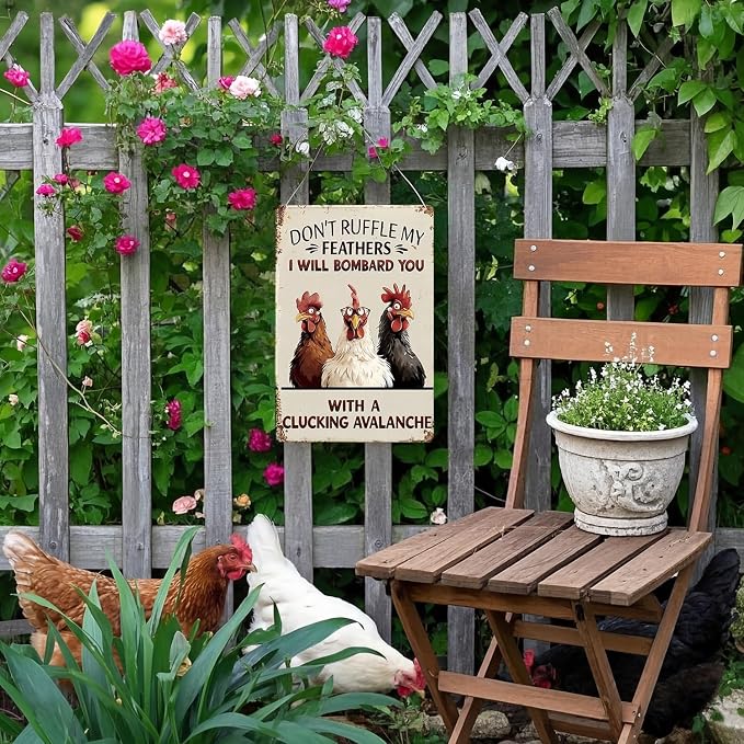 Antique Finish Chicken Coop Metal Sign, Weather-Resistant Tin Sign for Outdoor Garden Decor, Funny Farm Animal Sign, 8x12 Inch Farmhouse Patio Ornament