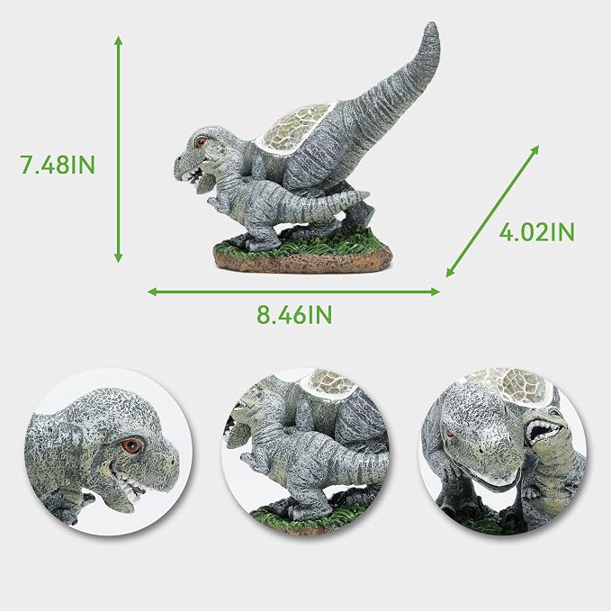 Rezpuao Garden Statue Dinosaur,Solar Dinosaur Decor for Outdoor,Resin Dinosaurs Figurine with Solar Light for Patio,Balcony,Yard,Lawn Ornament,Perfect Garden Gift