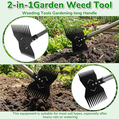 Garden Tools,Weeder Tool,63" Weed Puller Tool with Long Handle,Easy Weeding Without Bending or Squatting Down,Weeding Tools Suitable for Farm Planting and Gardening(Black 24 Claws)