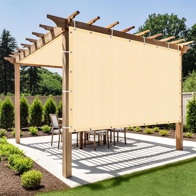 Shade&Beyond Customized Size 90% Sun Shade Cloth with Grommets, 4' X 14' Pergola Shade Cover Canopy, Mesh Tarp Sun Screens for Patio, Outdoor, Garden, Backyard GN01, Wheat