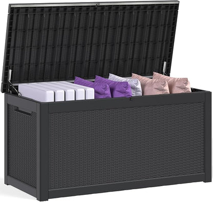 Sersper 260 Gallon Outdoor Storage Box, Large Deck Box with Gas Struct, Waterproof Resin Storage Bin for Patio Cushions, Pool Supplies, Lockable Box, UV Resistant, Black