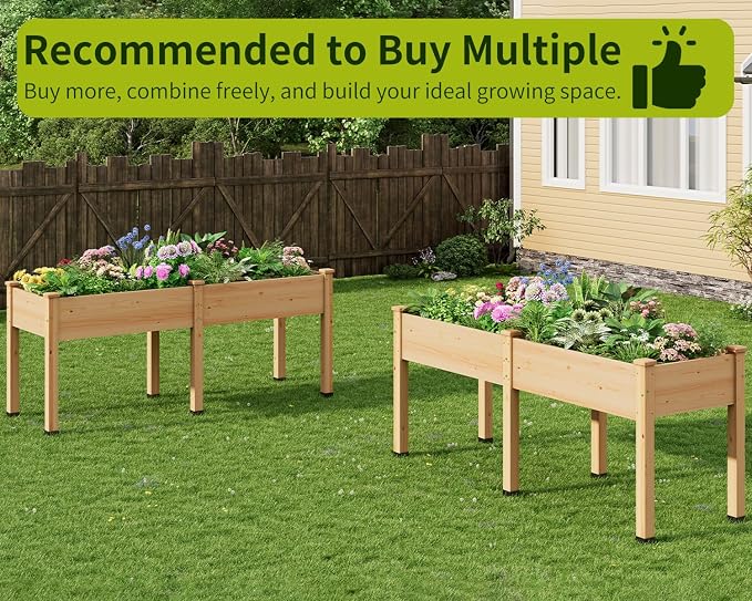 Wood Raised Garden Bed, 72x24x30in Elevated Wooden Planter Box with Legs Standing Growing Bed for Backyard, Patio, Balcony with Bed Liner, 200 Pound Capacity