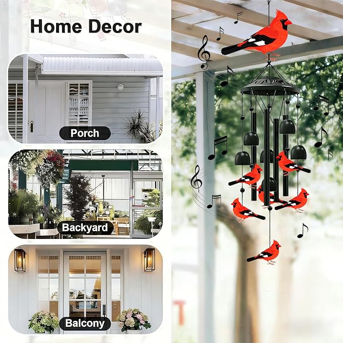 Memorial Wind Chimes Cardinal Gifts for Women Small Wind Chimes for Outside Metal Yard Art Garden Decor Sympathy Gifts for Loss of Loved One-1PCS