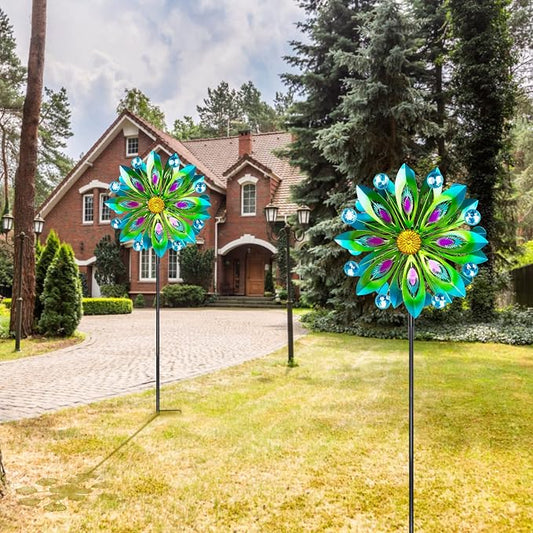 Viveta Kinetic Wind Spinner, 53 inch Outdoor Metal Wind Spinners for Yard and Garden, Double Windmill with Stable Stake | Double Windmill with Stable Stake, for Yard and Garden