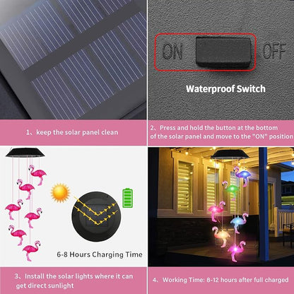 Solar Wind Chimes Flamingo,Birthday Gifts for Mom Grandma Dad, IP65 Waterproof Memorial with 7 Color Changing LED Lights, Outdoor Decor Garden Yard Decorations