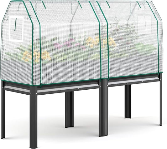 KING BIRD Large Raised Garden Bed with Cover Galvanized Elevated Planter Box with Legs 72×23×55 in for Backyard, Patio, Balcony, 700lb Capacity, Dark Grey